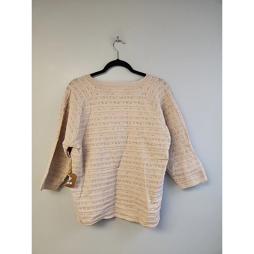 Ryegrass Pointelle Knit Square Neck‎ Sweater Top Beige 3/4 Sleeves Women Size 1X